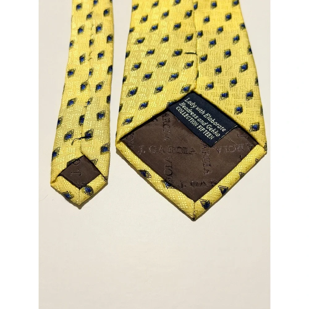 J. Garcia Silk Tie Yellow Blue Geometric Collection 15 Vintage Art Tie